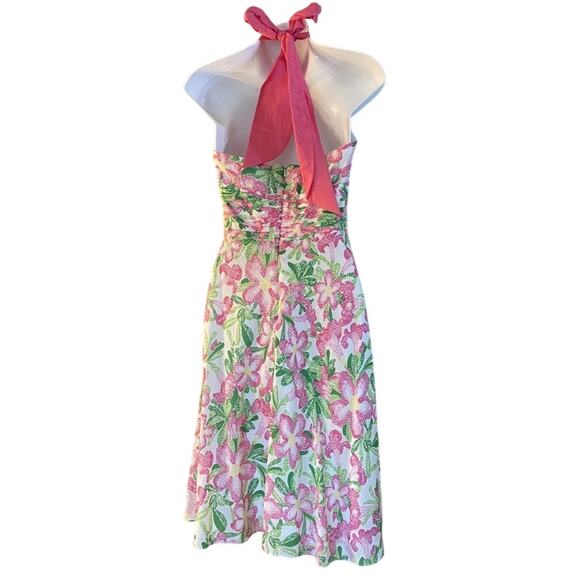 Lilly Pulitzer Silk Vintage Label Halter Dress Floral Pink Cottagecore Women 8 - Picture 2 of 9